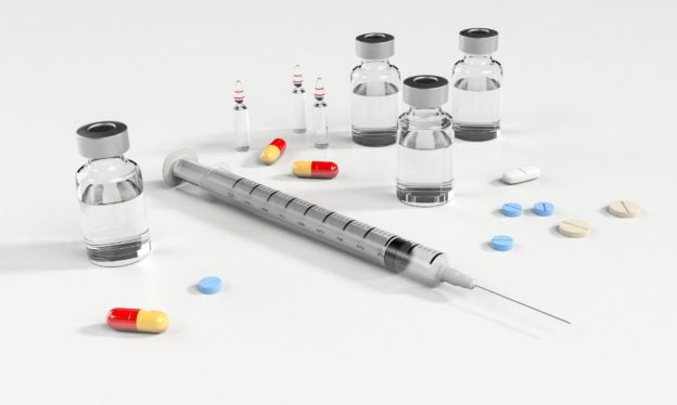 syringe, vials, and medicines